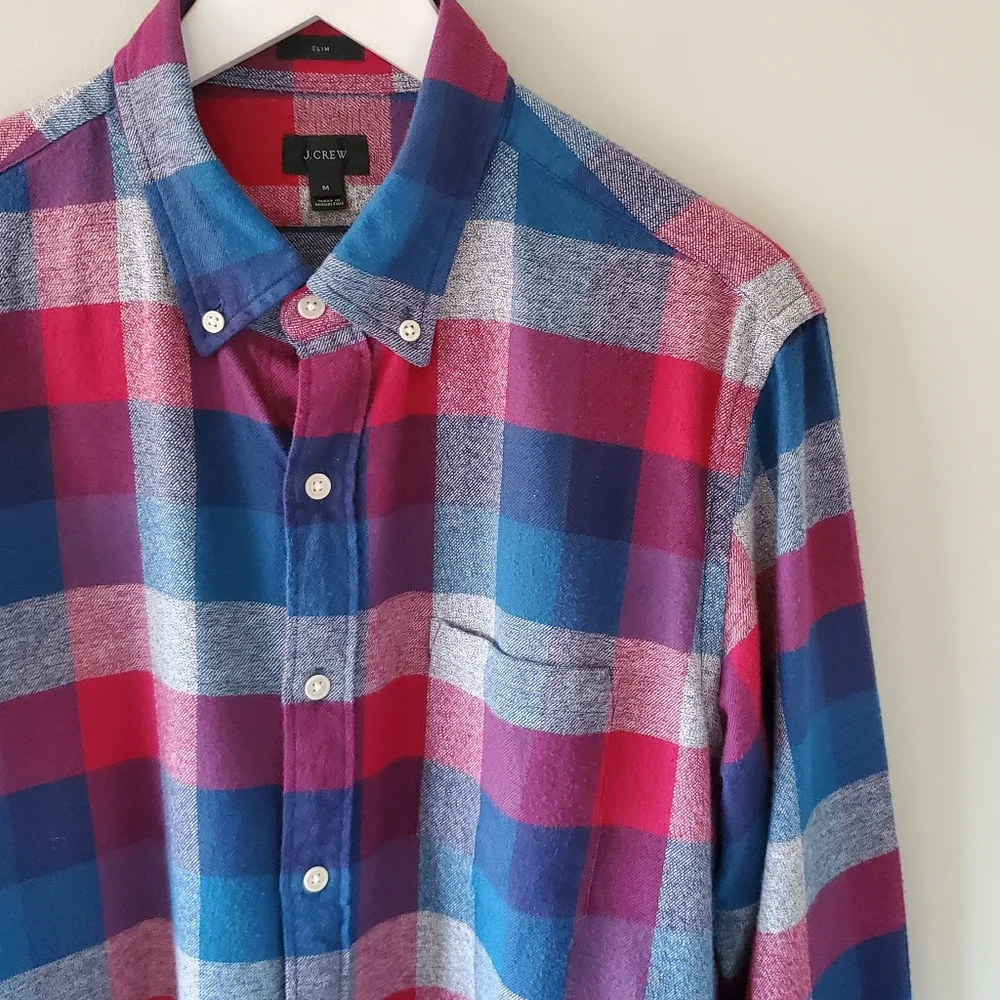 J. Crew M Ivy League Preppy Country Plaid Flannel Slim Fit Button Down Shirt
